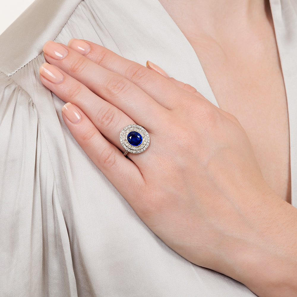 Edwardian 3.80 Carat No-Heat Burma Sapphire and Diamond Ring - 11