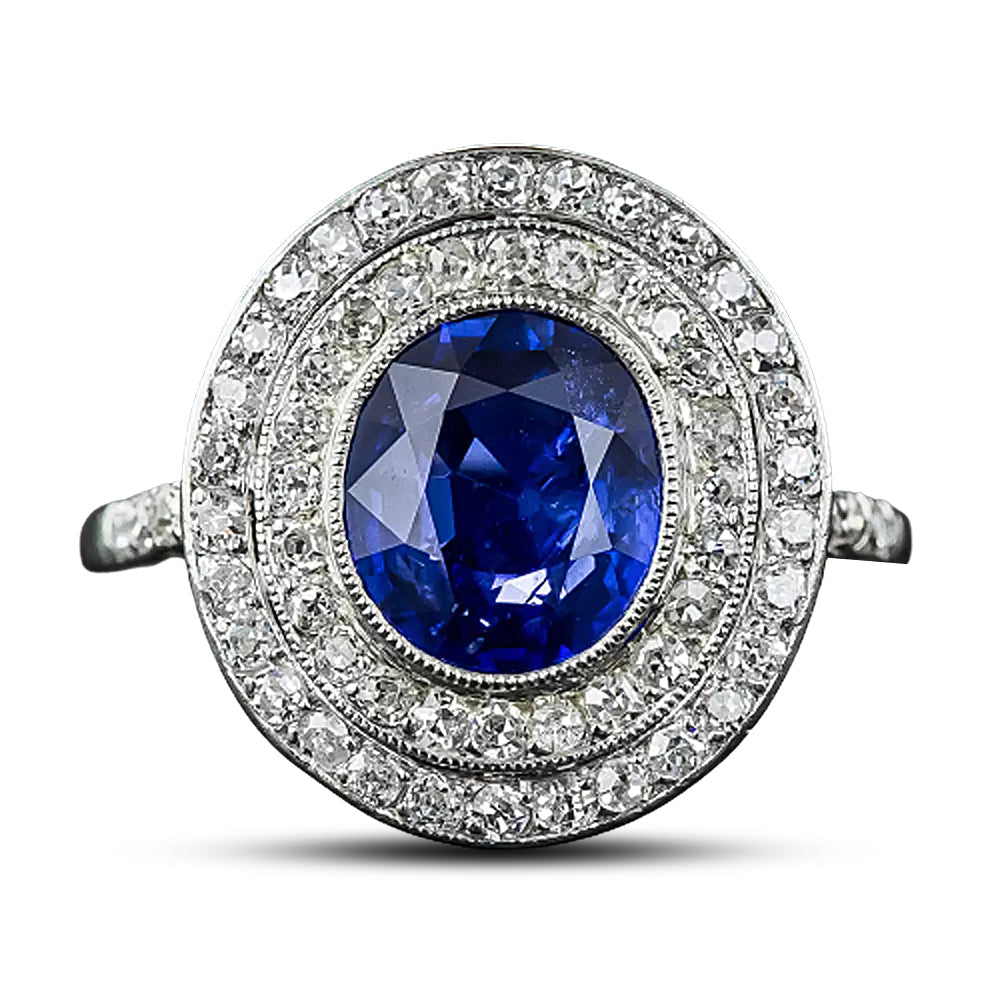 Edwardian 3.80 Carat No-Heat Burma Sapphire and Diamond Ring - 12