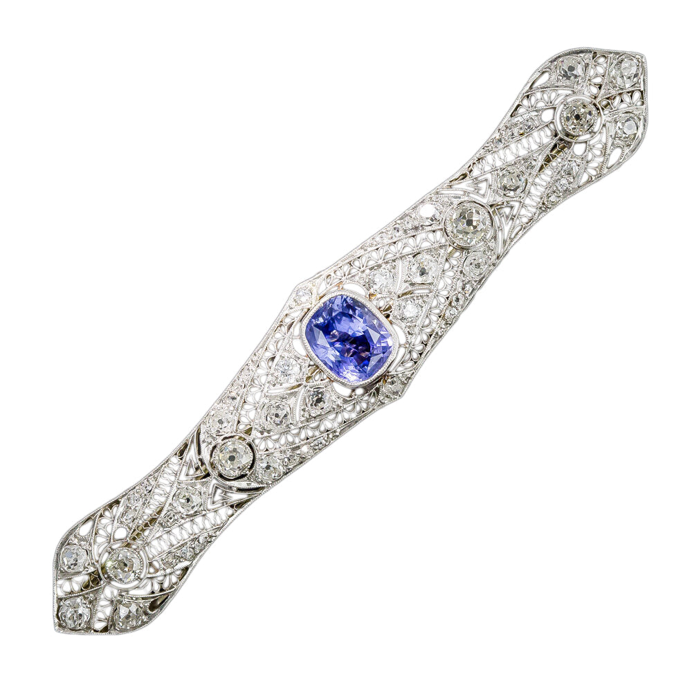 Edwardian 4.85 Carat Sapphire and Diamond Bar Pin -  GIA  - 6