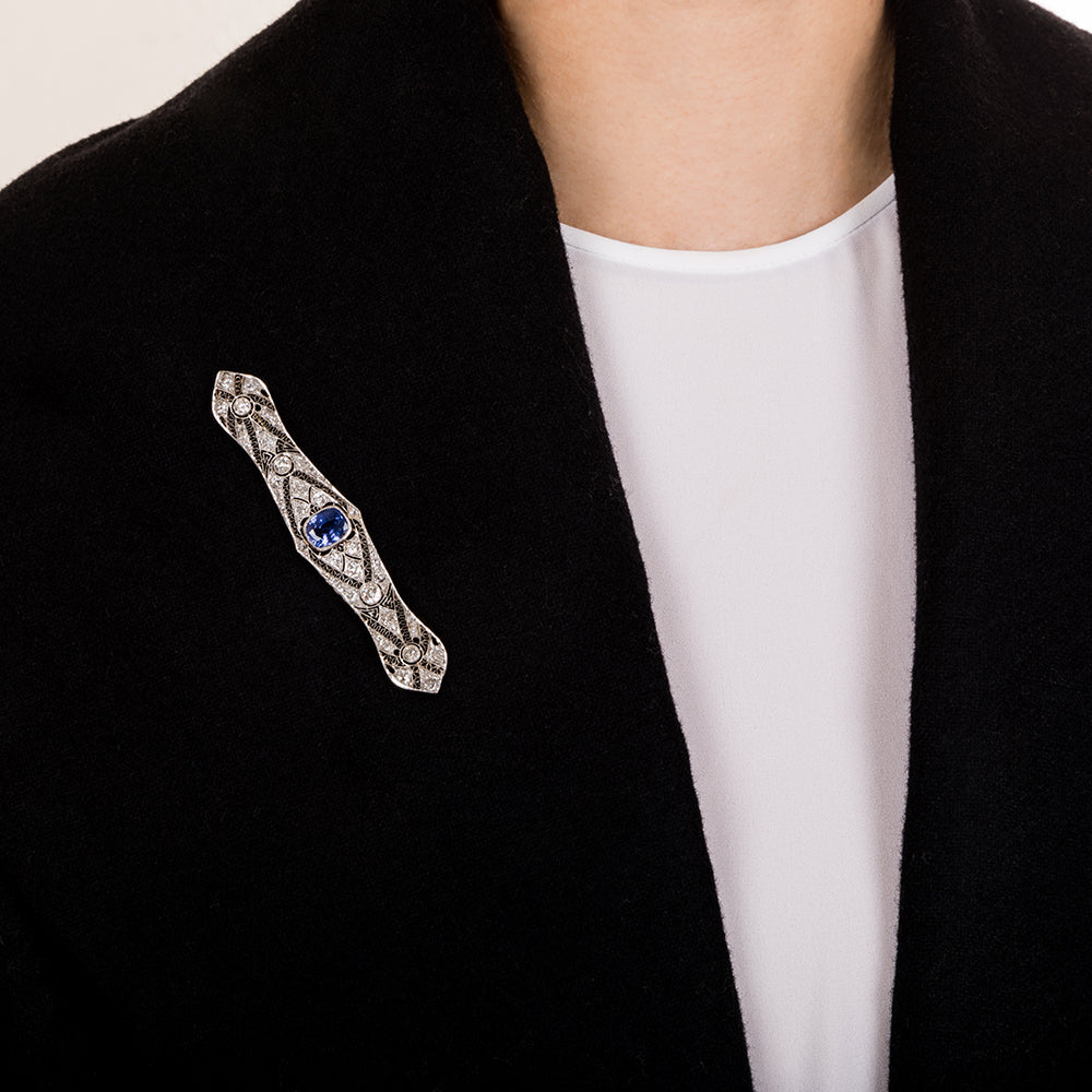 Edwardian 4.85 Carat Sapphire and Diamond Bar Pin -  GIA  - 7