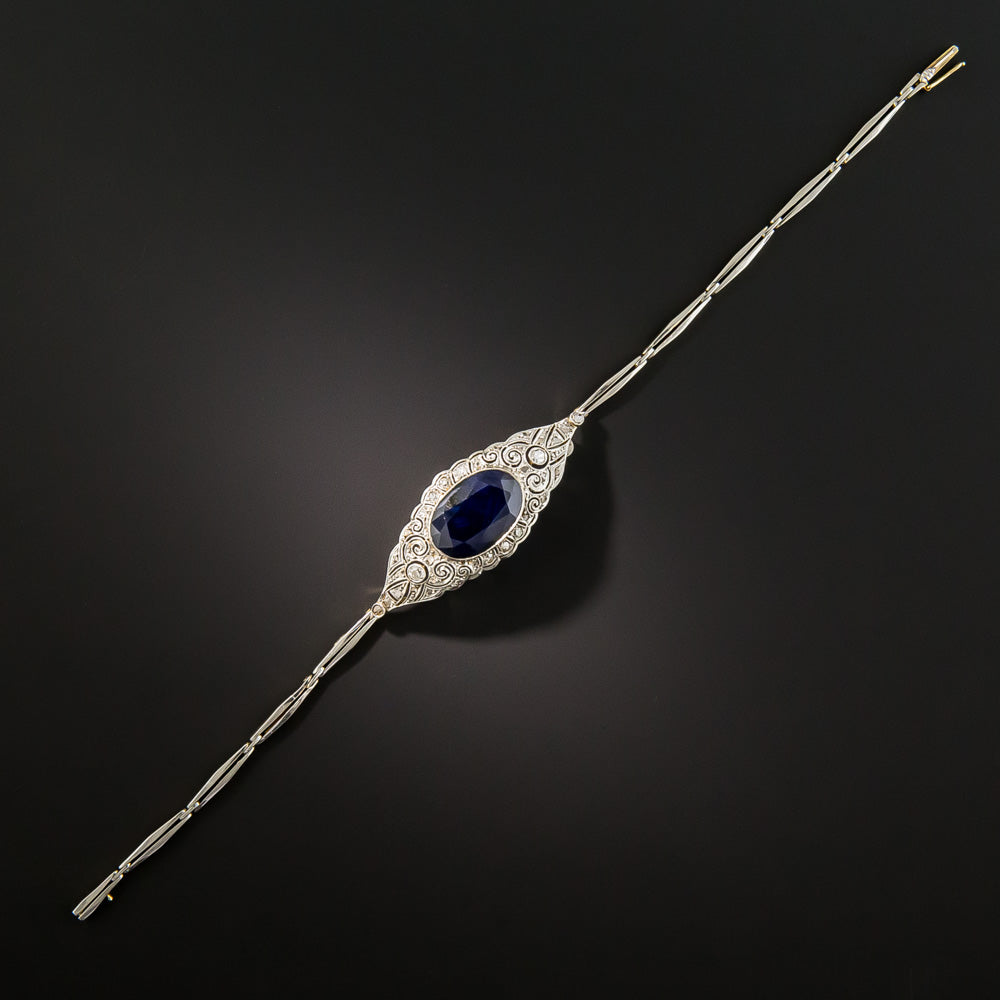 Edwardian 5.50 Carat No-Heat Sapphire and Diamond Bracelet - 4