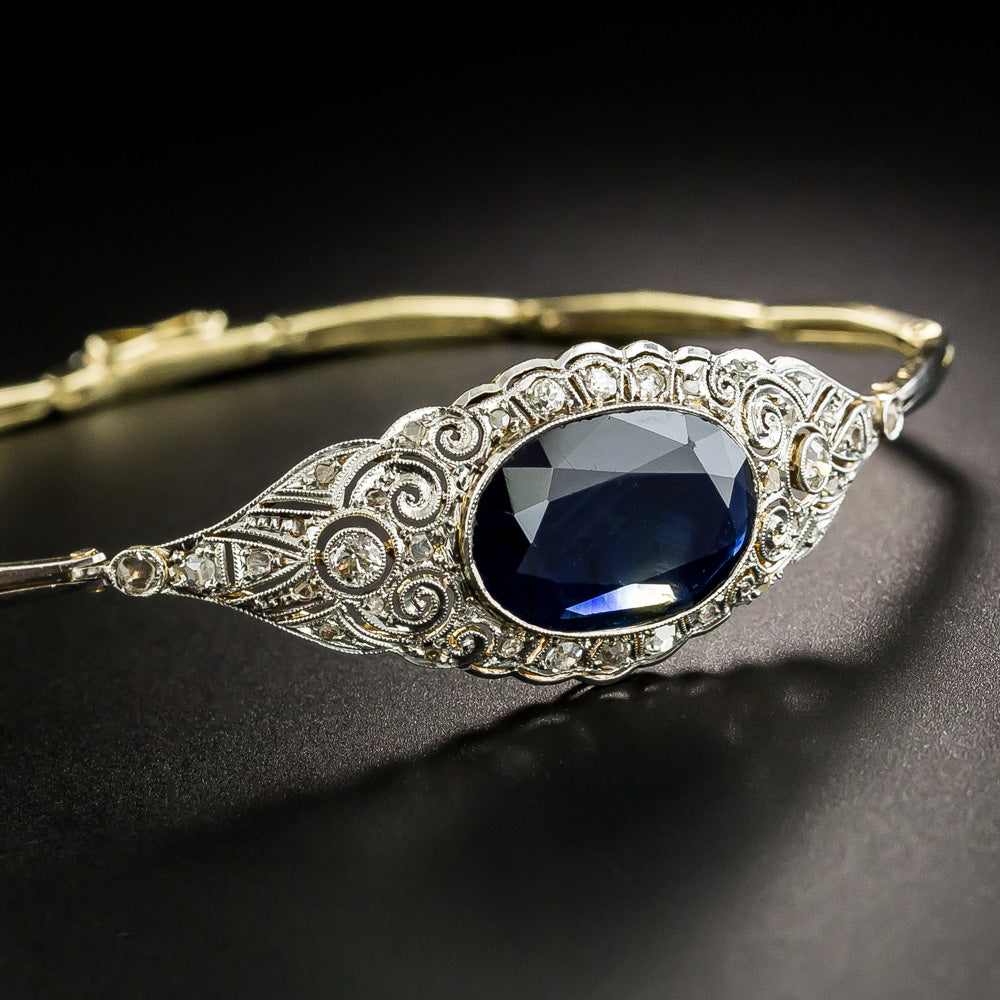Edwardian 5.50 Carat No-Heat Sapphire and Diamond Bracelet - 5