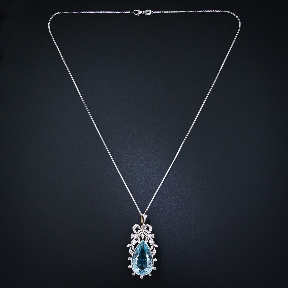 Edwardian Aquamarine and Diamond Bow Pendant - 6