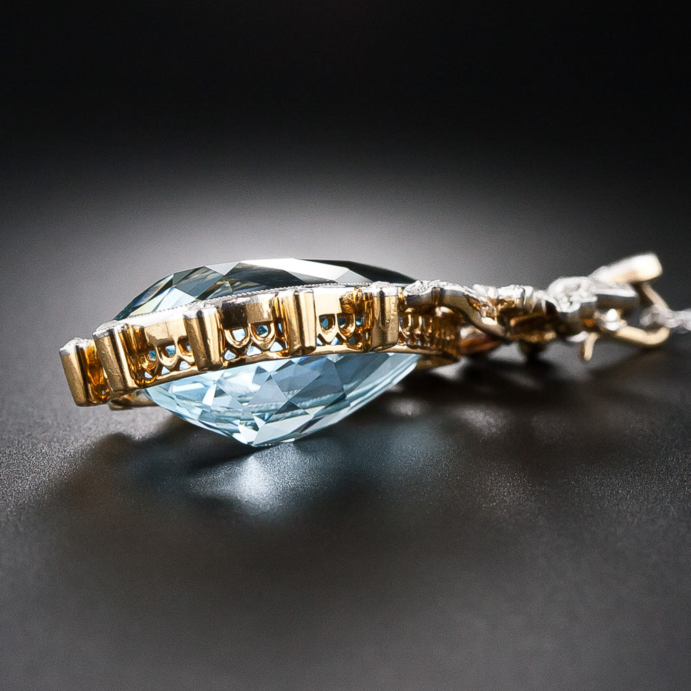 Edwardian Aquamarine and Diamond Bow Pendant - 7