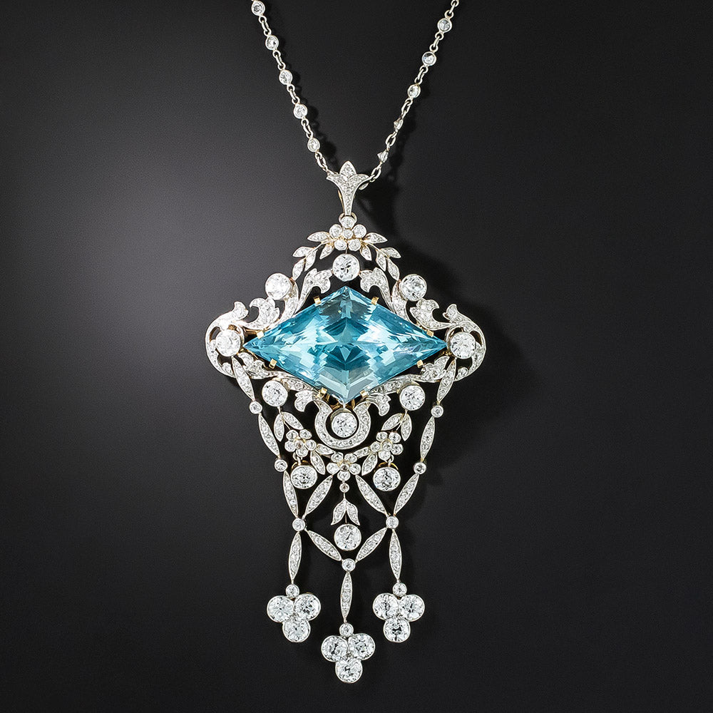 Edwardian Aquamarine and Diamond Pendant/Brooch by J.E. Caldwell - 2