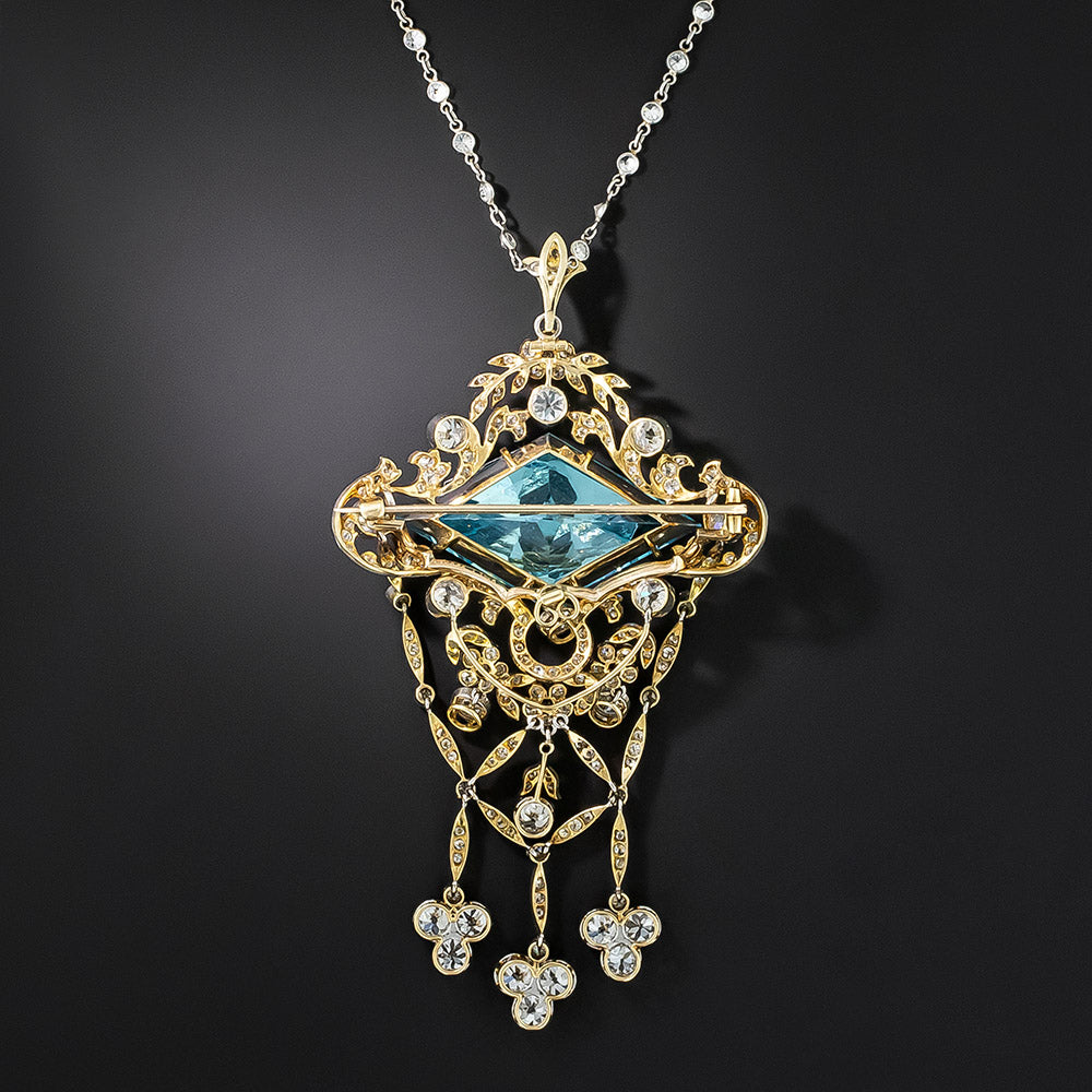 Edwardian Aquamarine and Diamond Pendant/Brooch by J.E. Caldwell - 3
