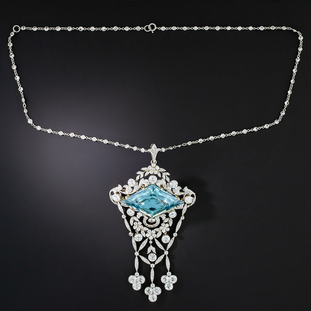 Edwardian Aquamarine and Diamond Pendant/Brooch by J.E. Caldwell - 4