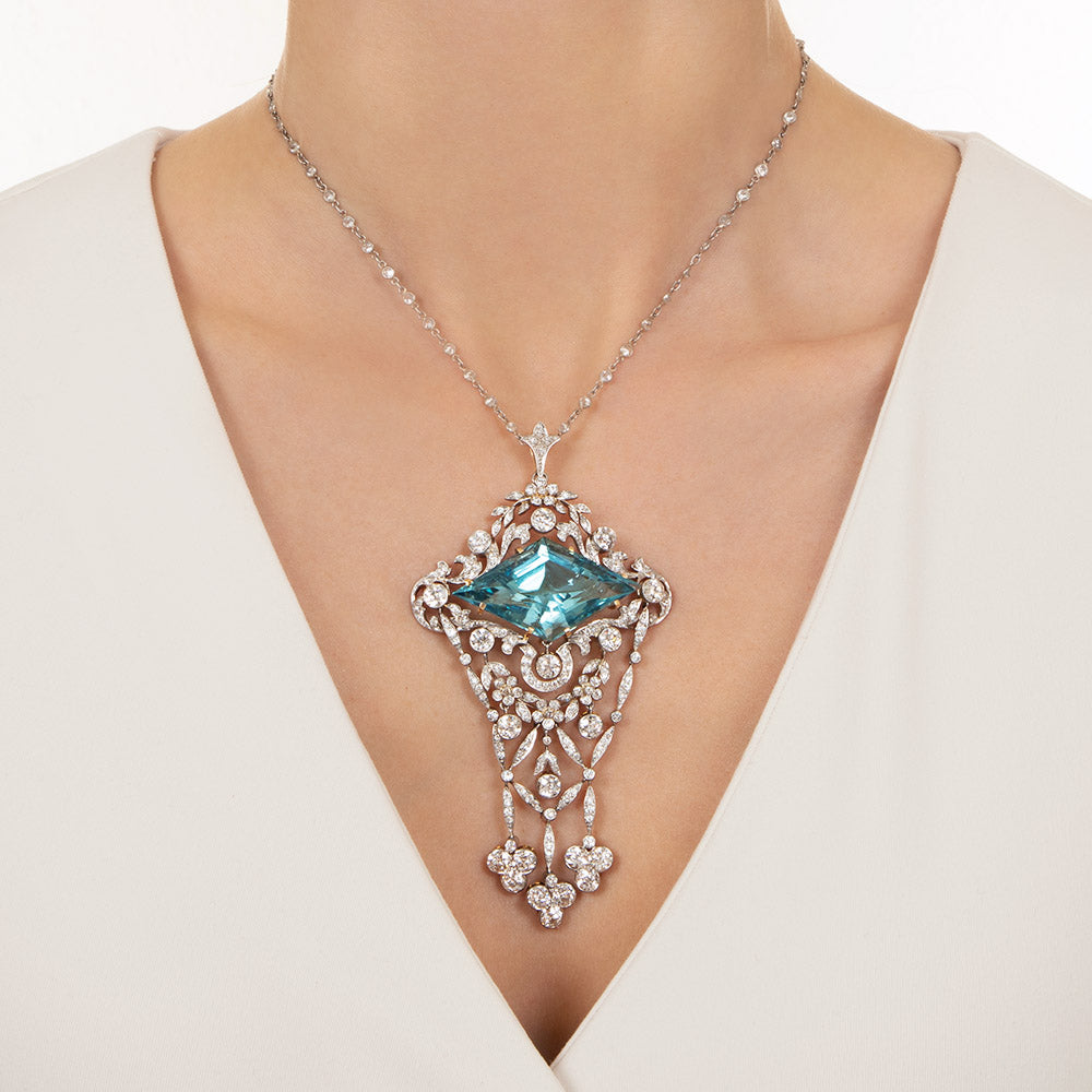 Edwardian Aquamarine and Diamond Pendant/Brooch by J.E. Caldwell - 6