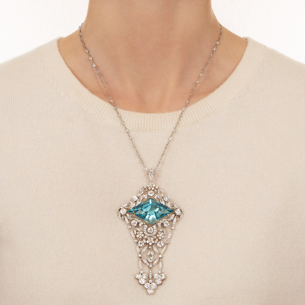 Edwardian Aquamarine and Diamond Pendant/Brooch by J.E. Caldwell - 7