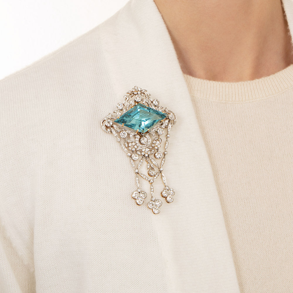 Edwardian Aquamarine and Diamond Pendant/Brooch by J.E. Caldwell - 8