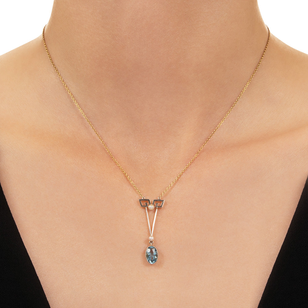 Edwardian Aquamarine and Pearl Necklace - 4