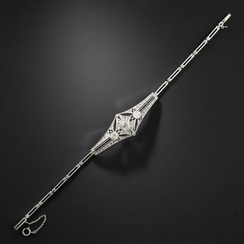 Edwardian/Art Deco Diamond and Sapphire Bracelet  - 3