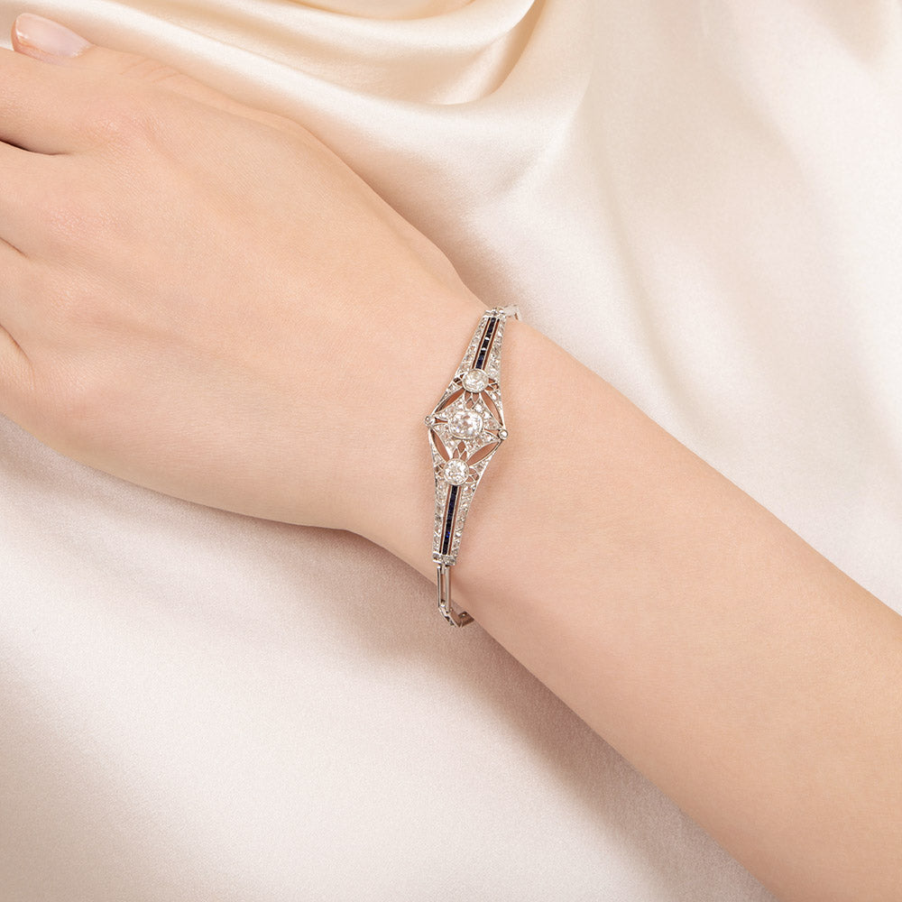 Edwardian/Art Deco Diamond and Sapphire Bracelet  - 4