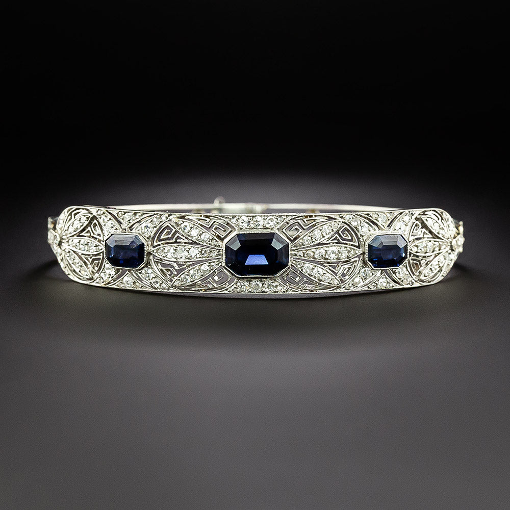 Edwardian/Art Deco No-Heat Sapphire and Diamond Bangle Bracelet - 2