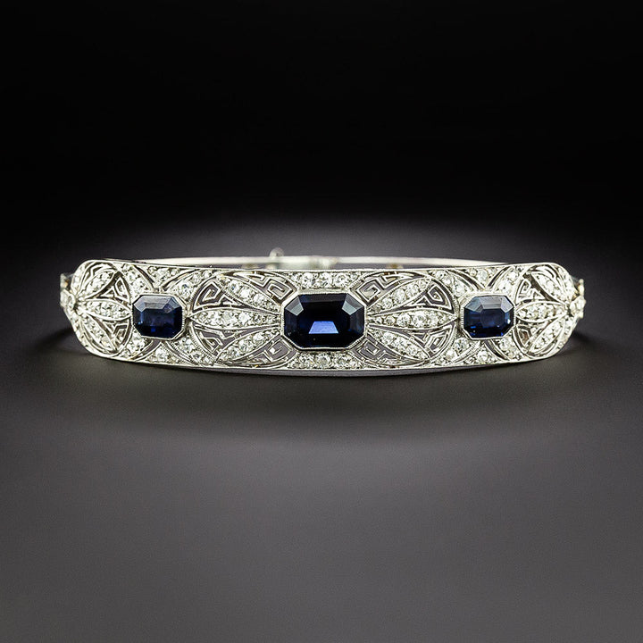 Edwardian/Art Deco No-Heat Sapphire and Diamond Bangle Bracelet