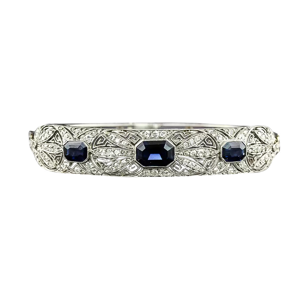 Edwardian/Art Deco No-Heat Sapphire and Diamond Bangle Bracelet - 3