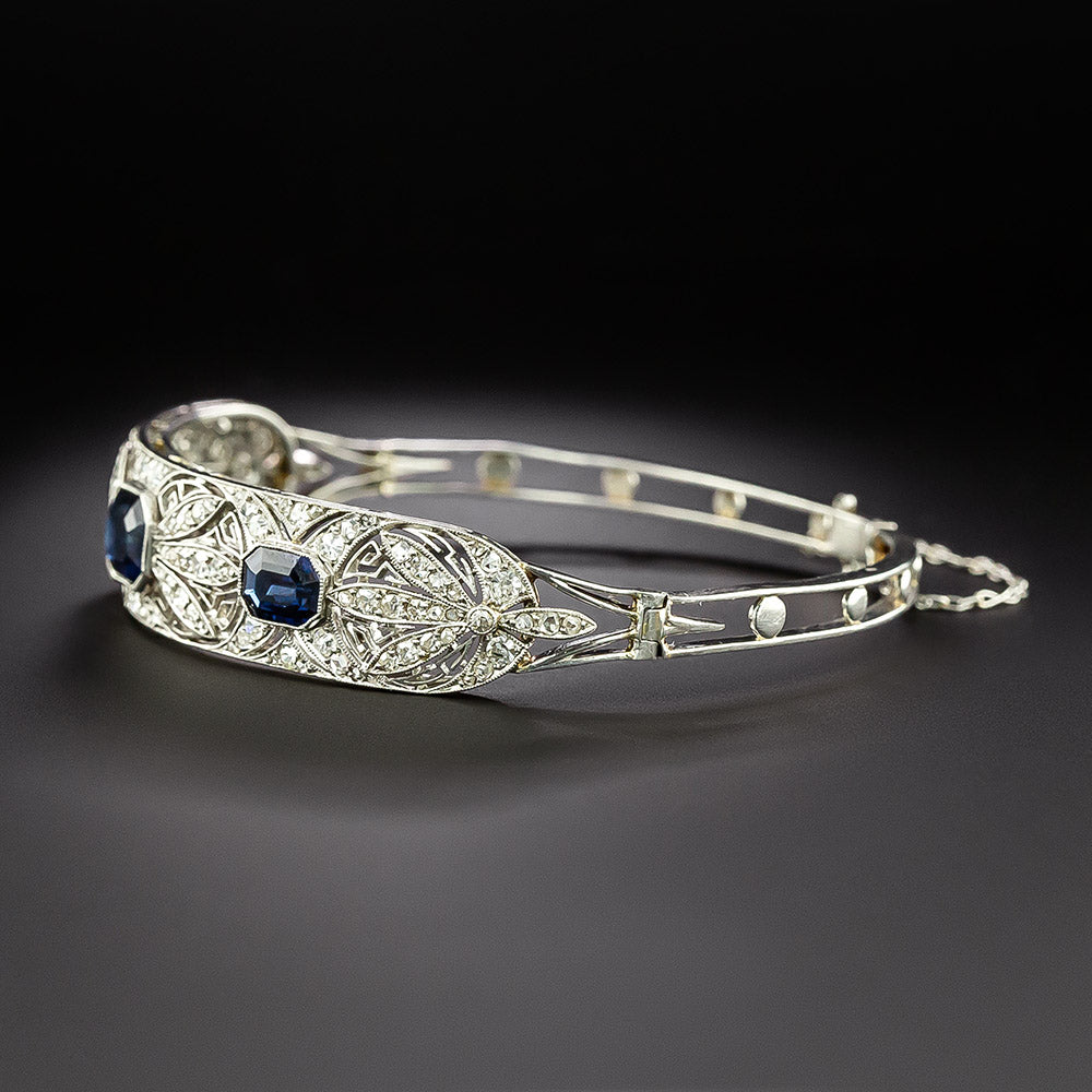 Edwardian/Art Deco No-Heat Sapphire and Diamond Bangle Bracelet - 4