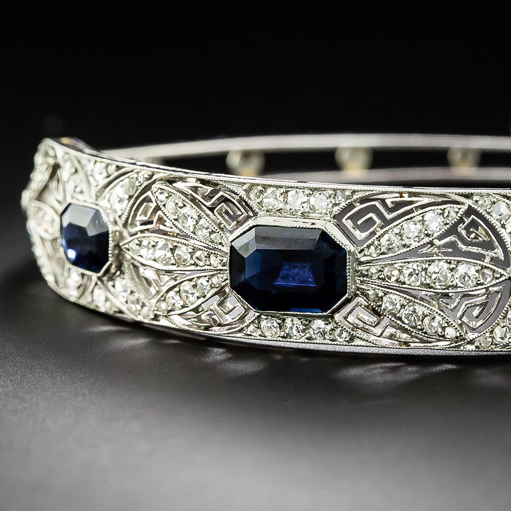 Edwardian/Art Deco No-Heat Sapphire and Diamond Bangle Bracelet - 5