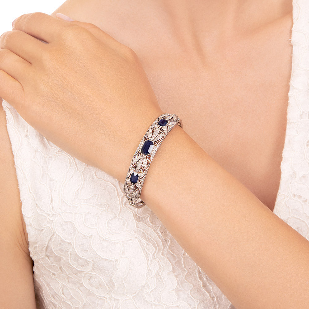 Edwardian/Art Deco No-Heat Sapphire and Diamond Bangle Bracelet - 6