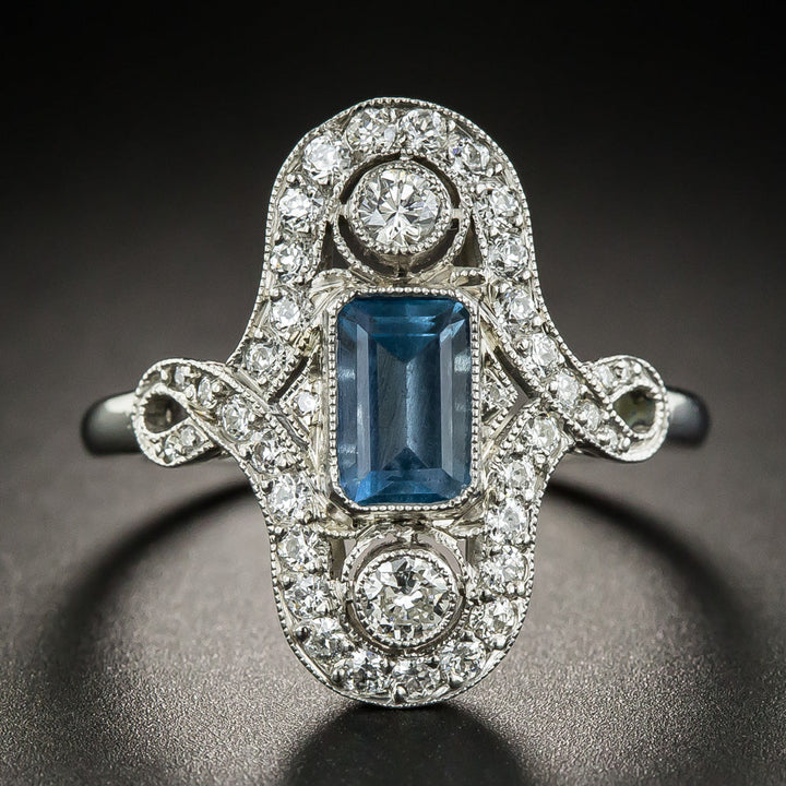 Edwardian/Art Deco-Style Aquamarine and Diamond Dinner Ring