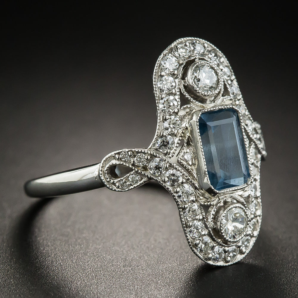 Edwardian/Art Deco-Style Aquamarine and Diamond Dinner Ring - 2