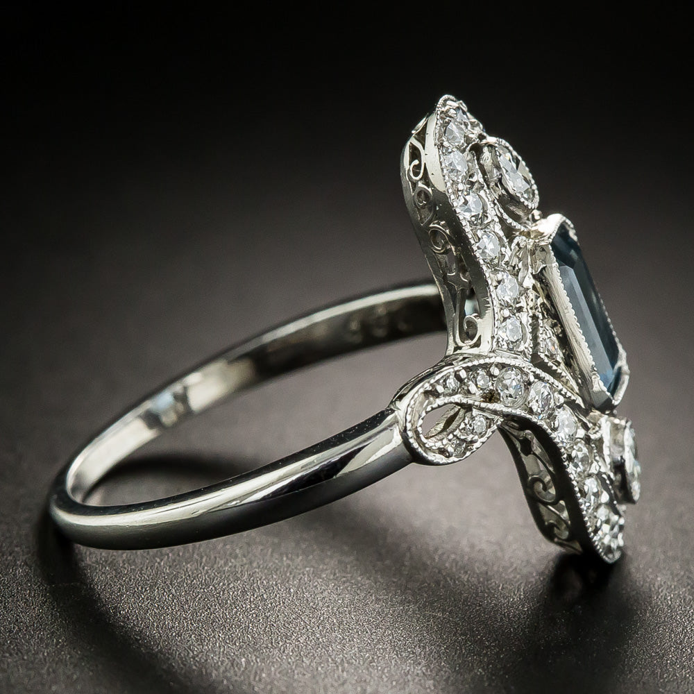 Edwardian/Art Deco-Style Aquamarine and Diamond Dinner Ring - 3