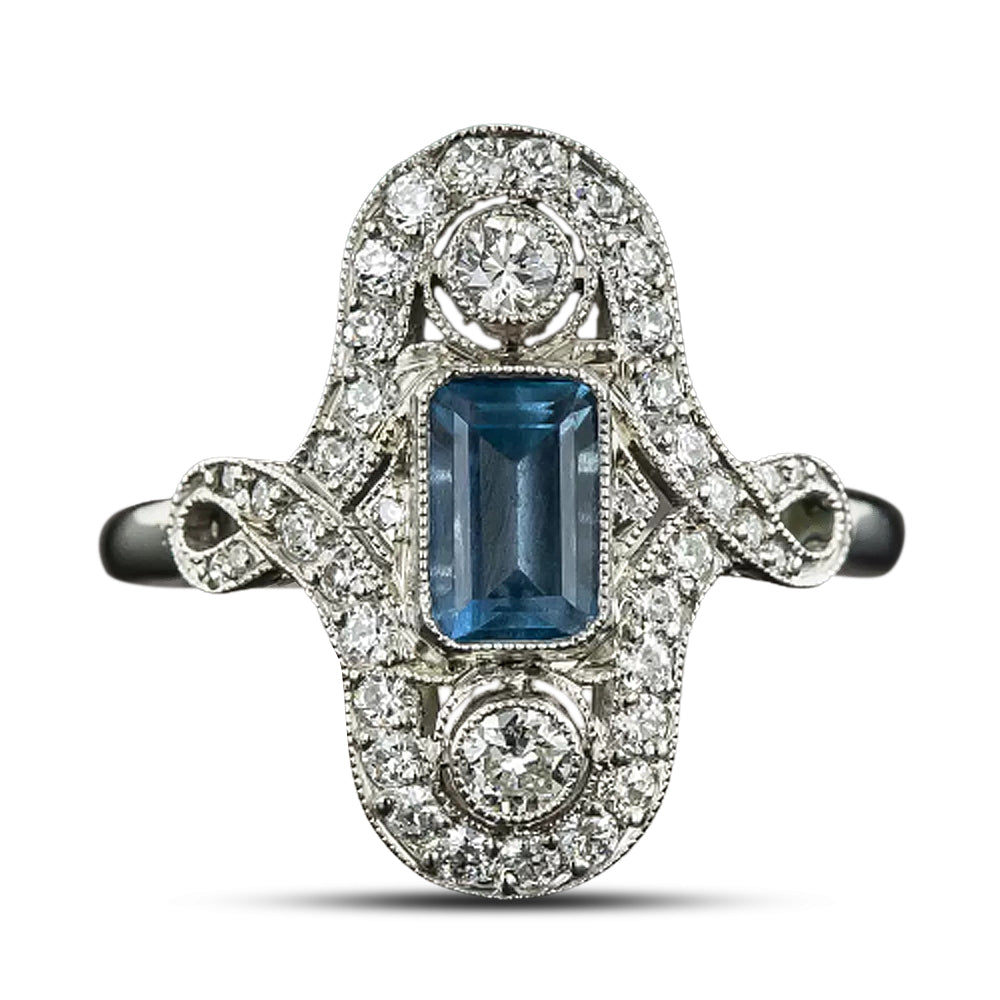 Edwardian/Art Deco-Style Aquamarine and Diamond Dinner Ring - 5