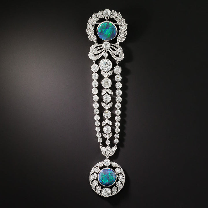 Edwardian Black Opal and Diamond Brooch
