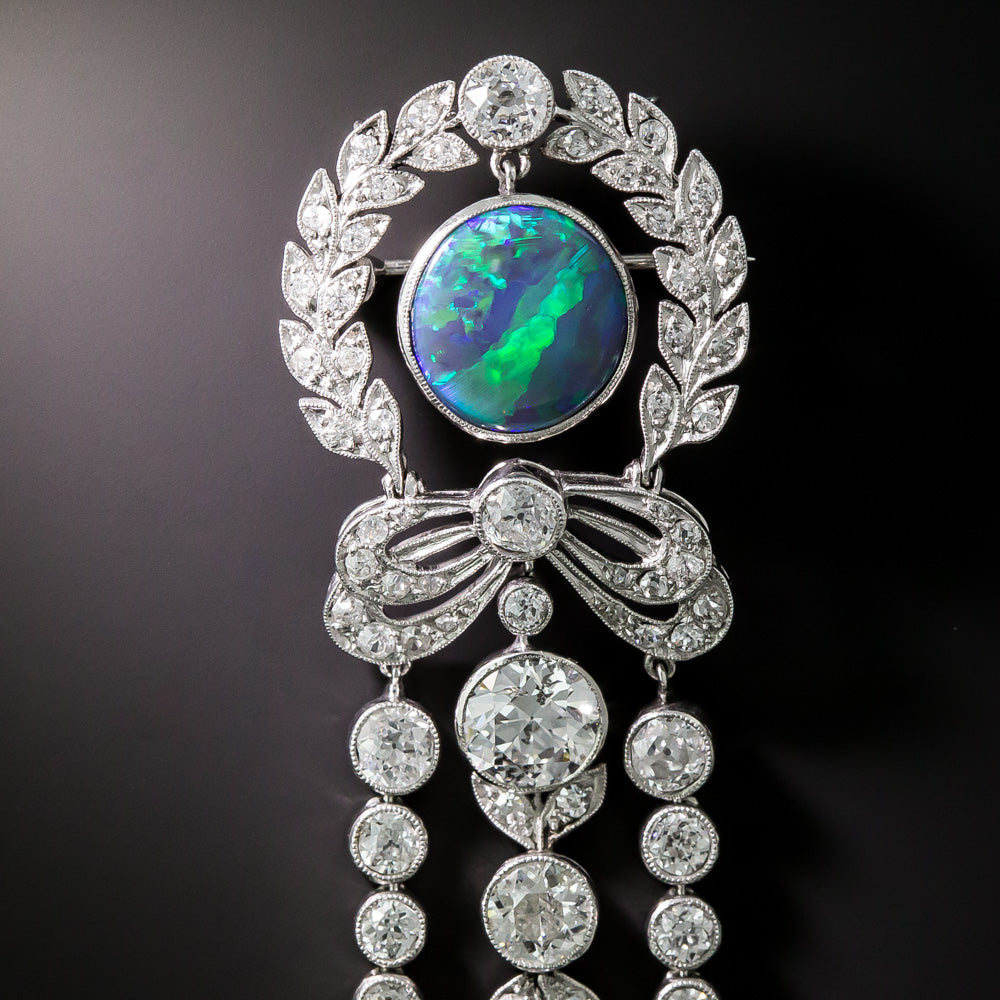 Edwardian Black Opal and Diamond Brooch - 5