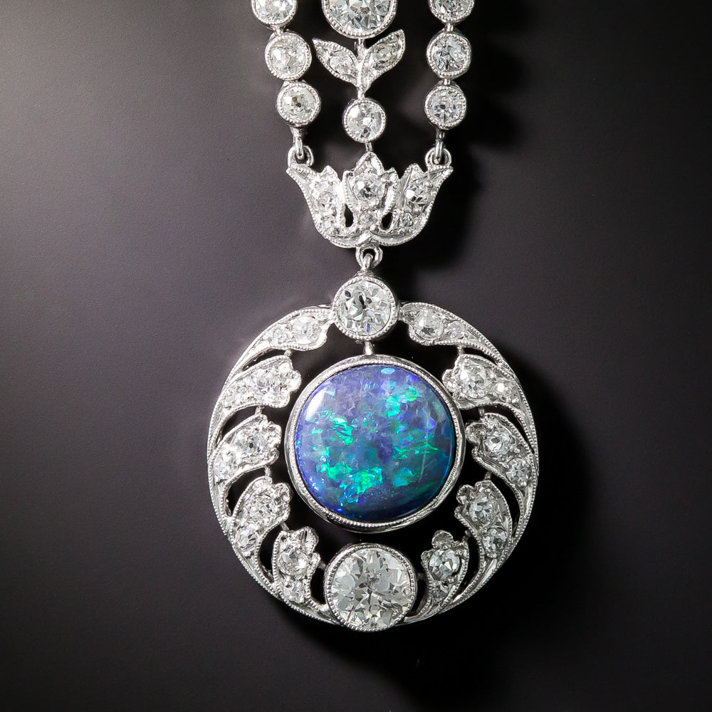Edwardian Black Opal and Diamond Brooch - 6