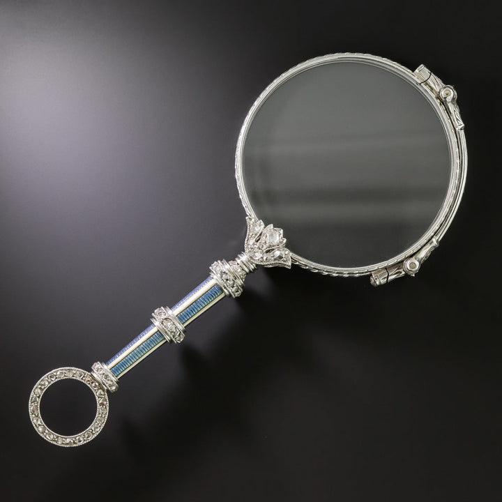 Edwardian Blue Enamel and Diamond Lorgnette