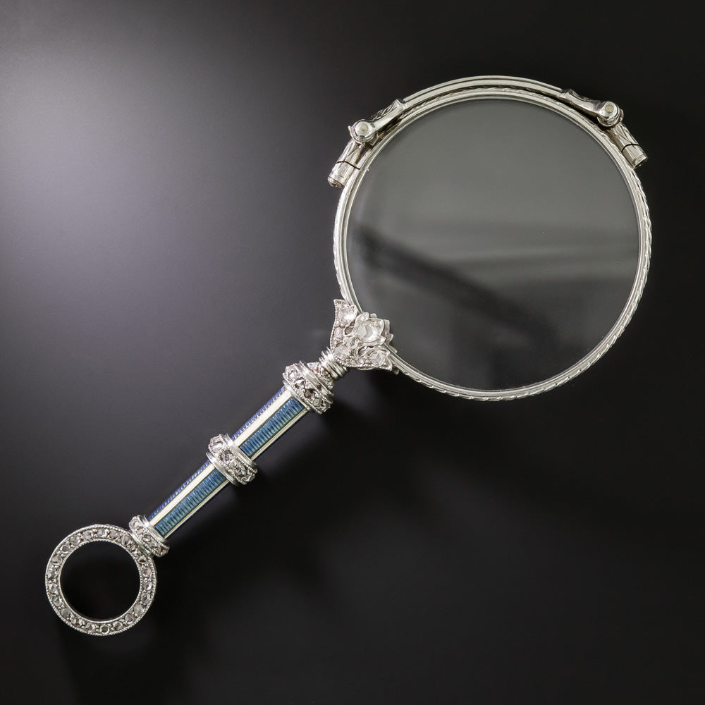 Edwardian Blue Enamel and Diamond Lorgnette - 3