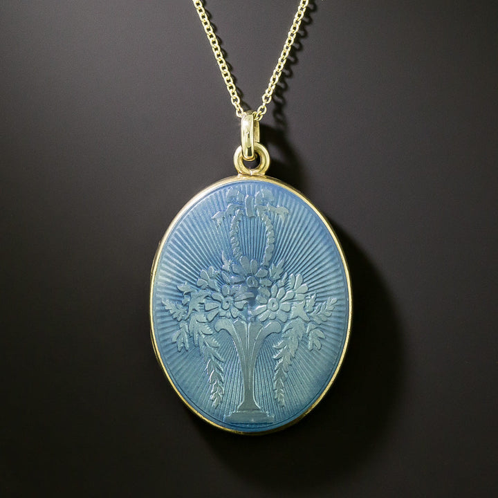 Edwardian Blue Enamel Locket by Strobell & Crane, USA