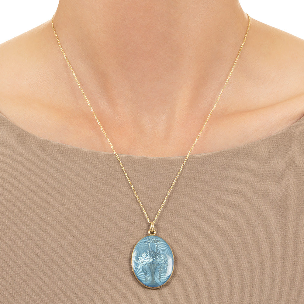 Edwardian Blue Enamel Locket by Strobell & Crane, USA - 6