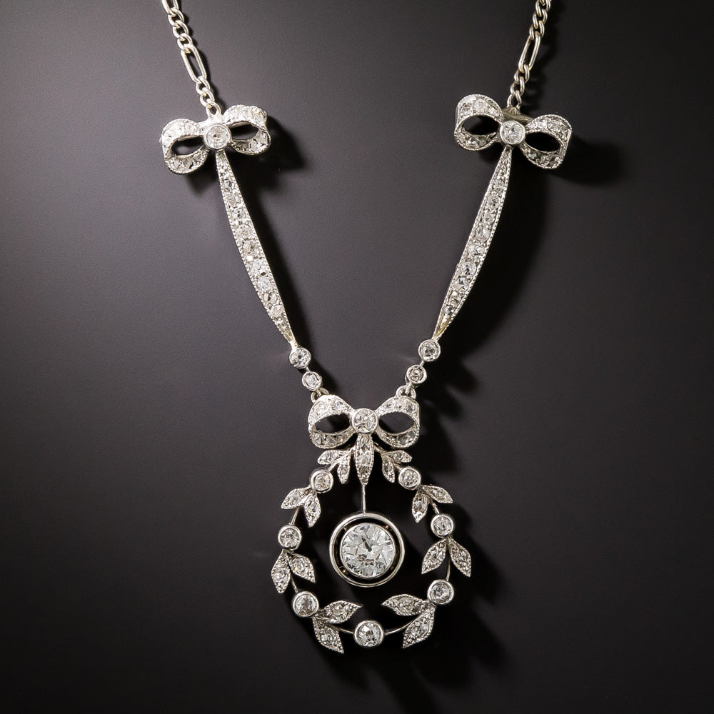 Edwardian Bow and Wreath Diamond Necklace - 2