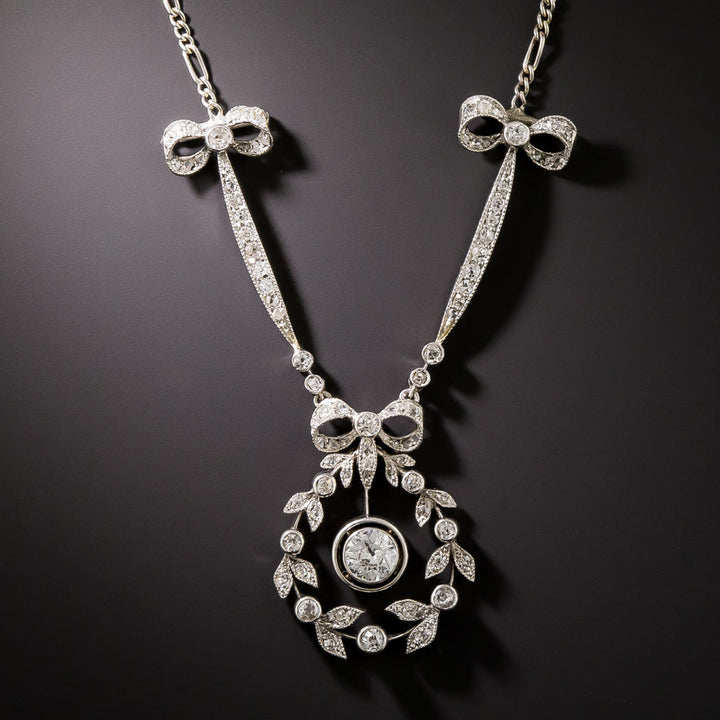 Edwardian Bow and Wreath Diamond Necklace
