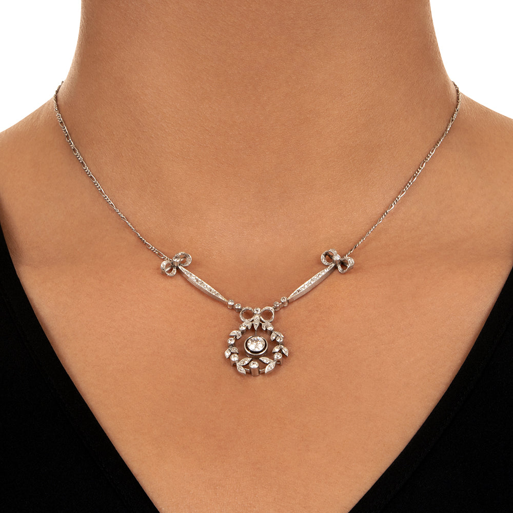 Edwardian Bow and Wreath Diamond Necklace - 3