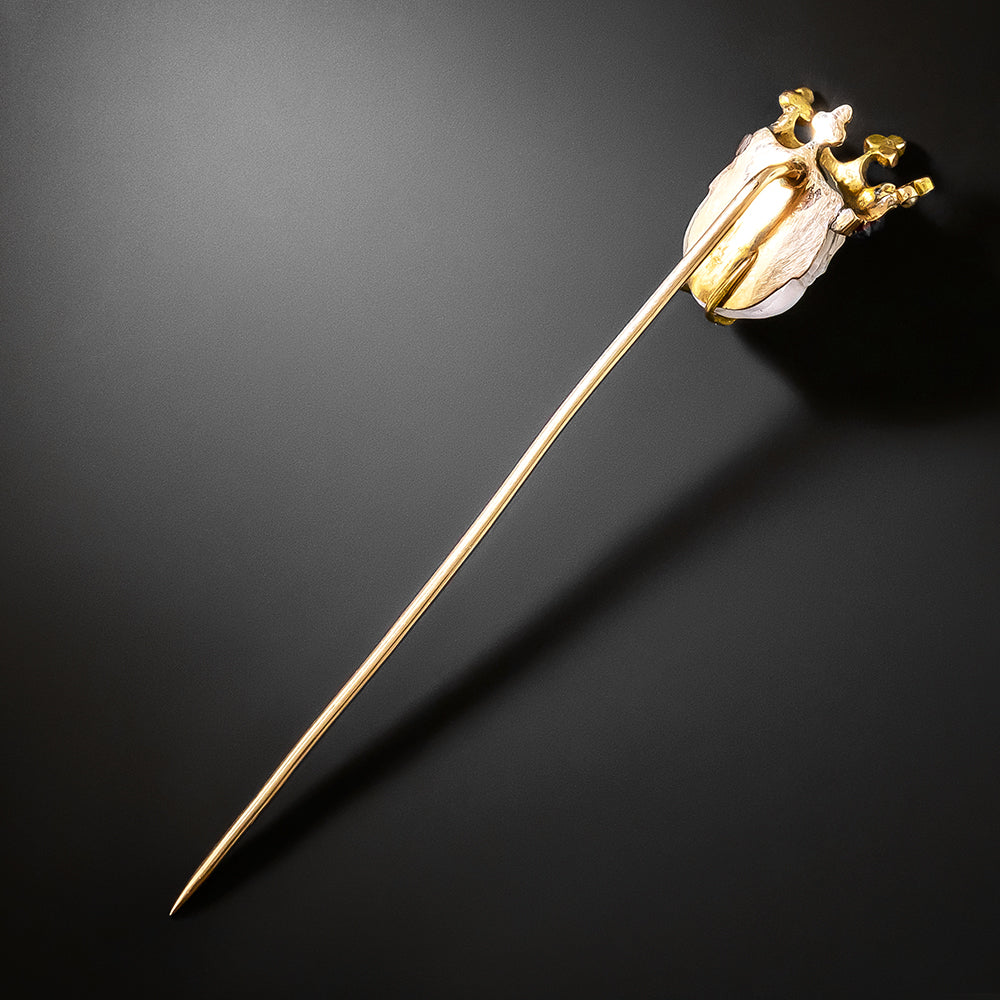 Edwardian Carved Moonstone King's Head Stickpin - 3