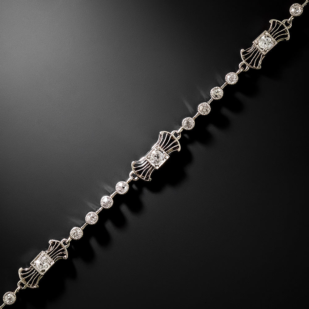 Edwardian Delicate Diamond Filigree Bracelet - 3