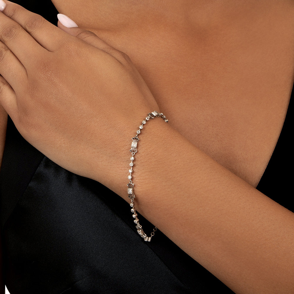 Edwardian Delicate Diamond Filigree Bracelet - 4