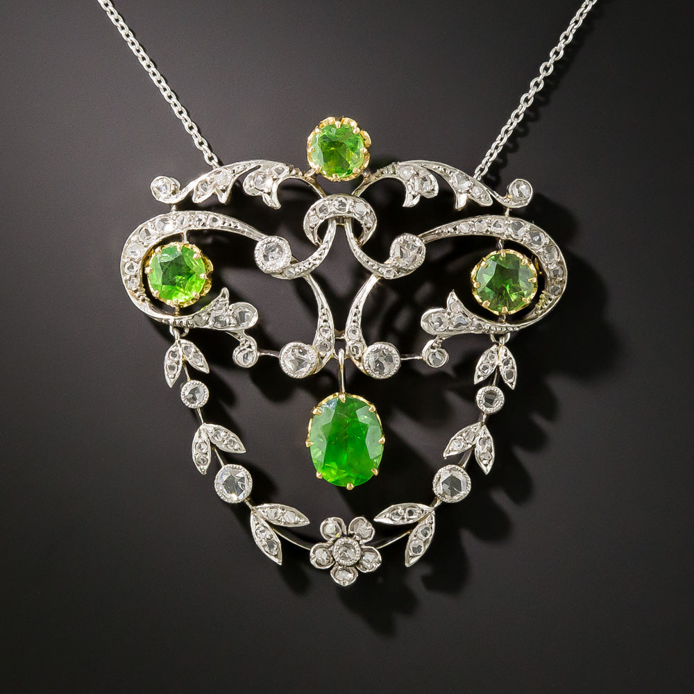 Edwardian Demantoid Garnet and Diamond Pendant - 5