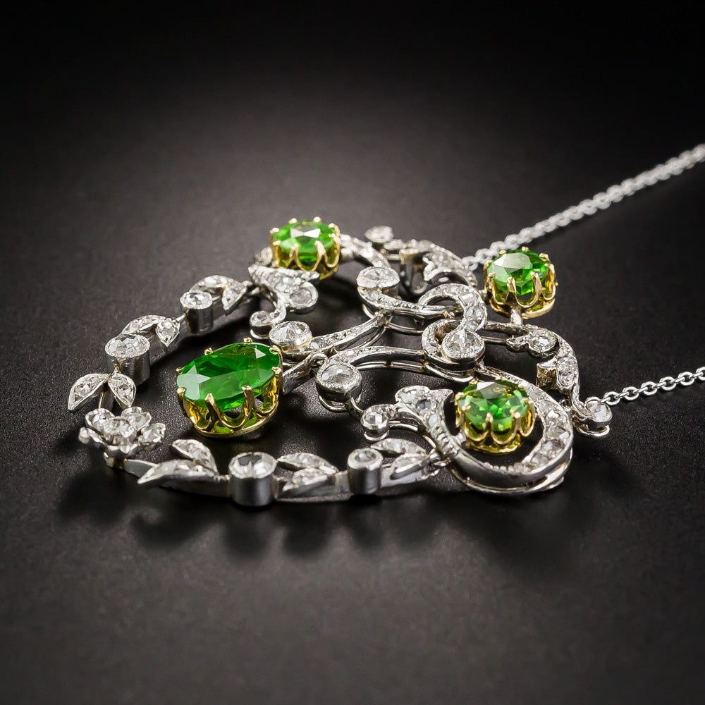 Edwardian Demantoid Garnet and Diamond Pendant - 6