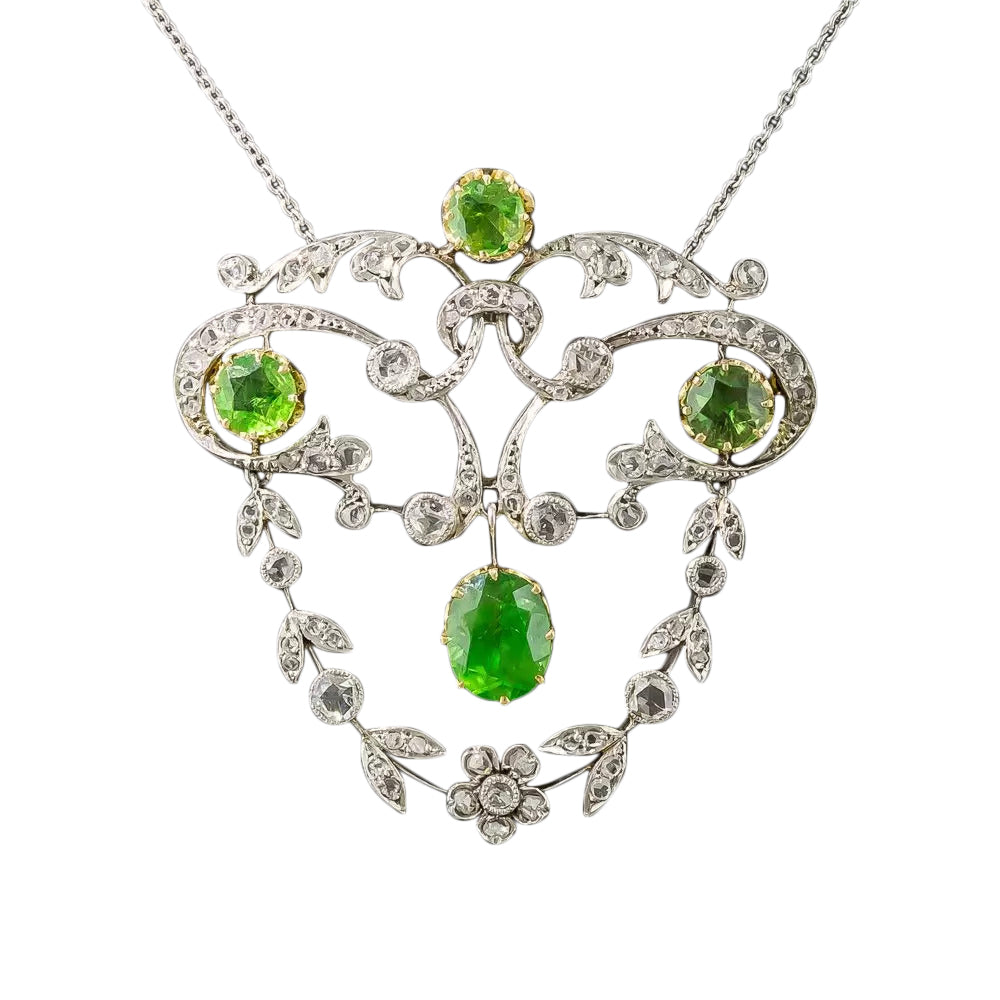 Edwardian Demantoid Garnet and Diamond Pendant - 7