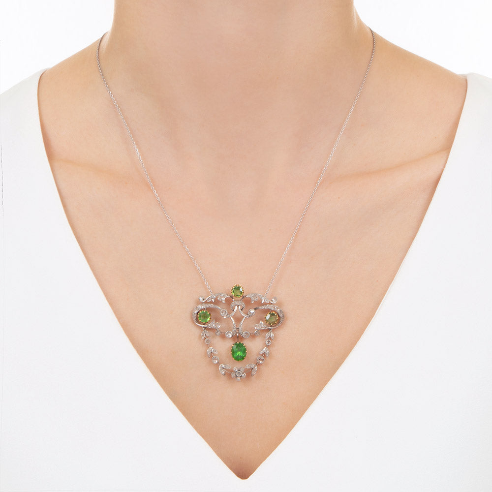 Edwardian Demantoid Garnet and Diamond Pendant - 8