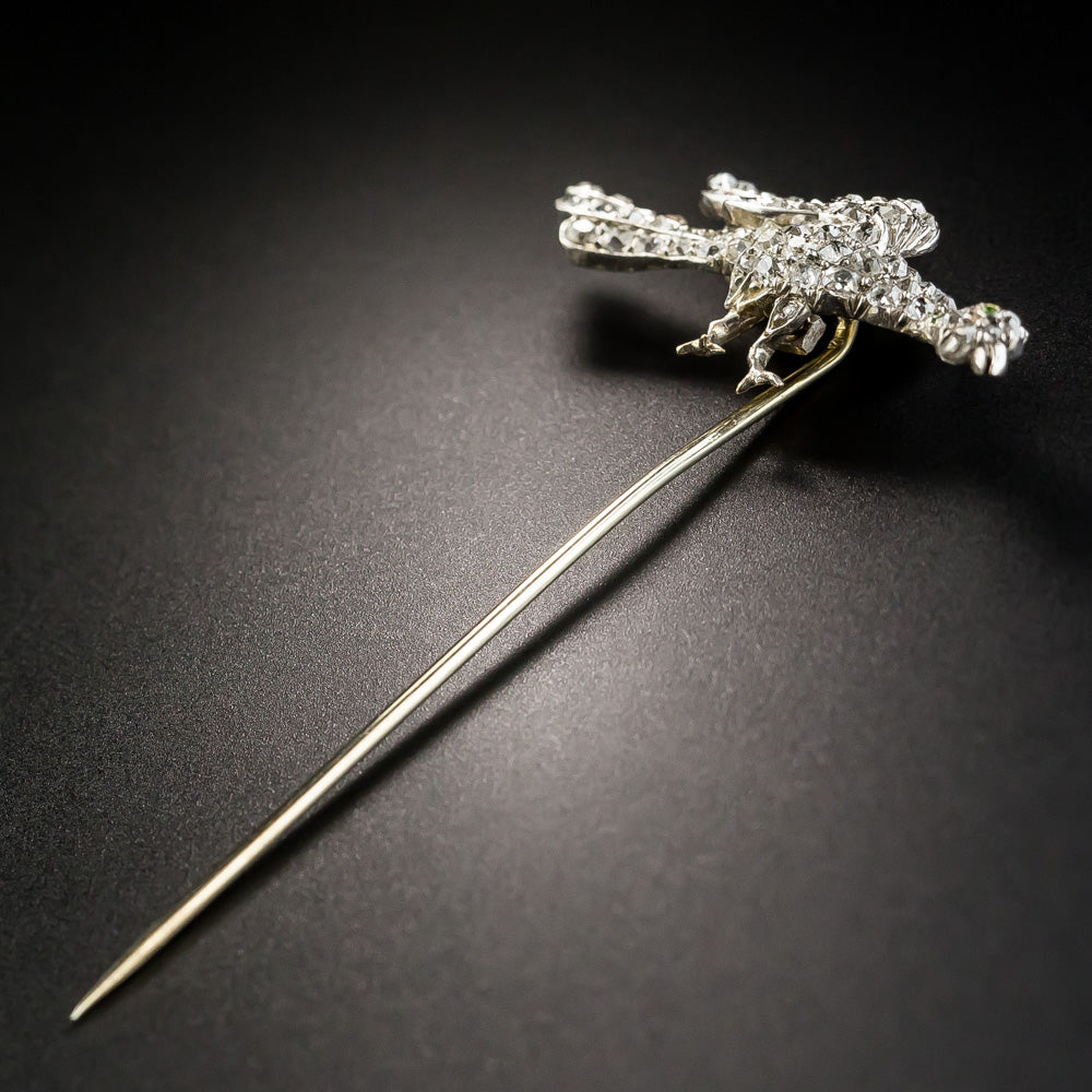 Edwardian Diamond and Demantoid Garnet Bird Stickpin - 3