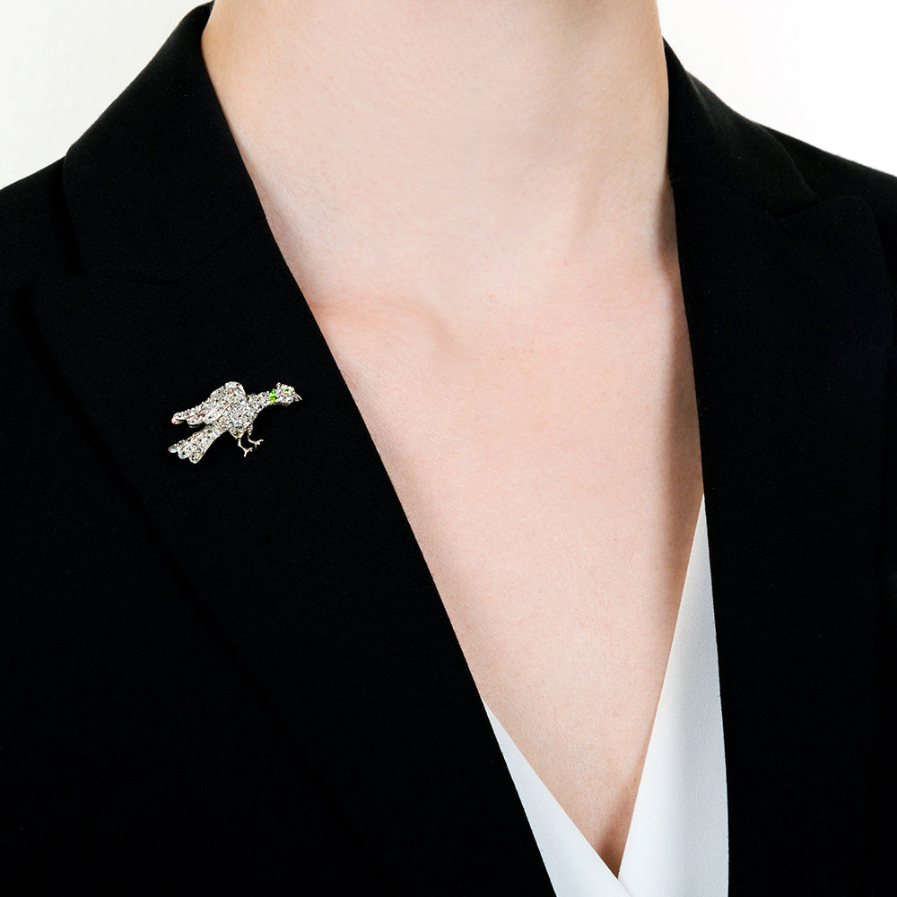 Edwardian Diamond and Demantoid Garnet Bird Stickpin - 5