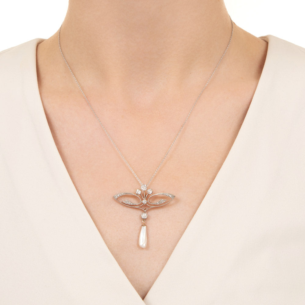 Edwardian Diamond and Freshwater Pearl Lavalière Necklace - 3