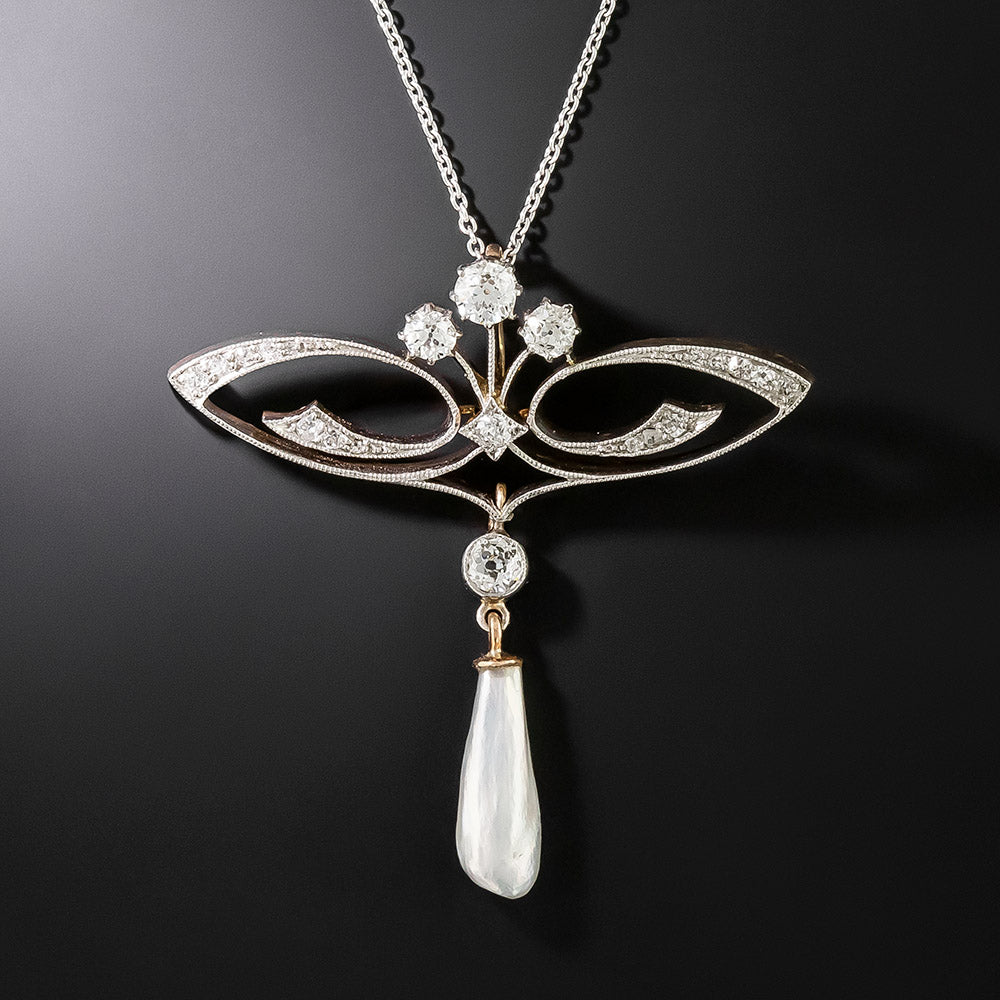 Edwardian Diamond and Freshwater Pearl Lavalière Necklace - 2