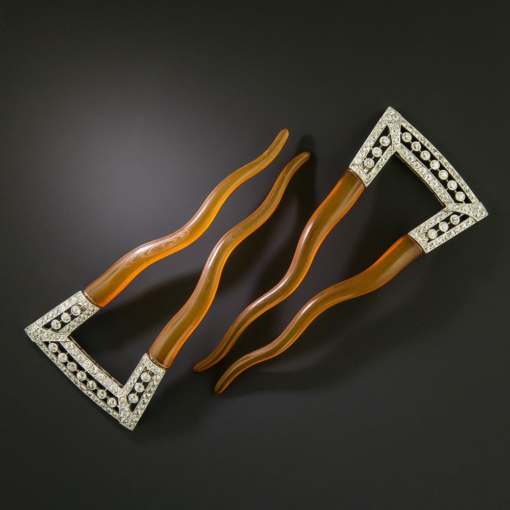 Edwardian Diamond and Horn Hair Combs - 4