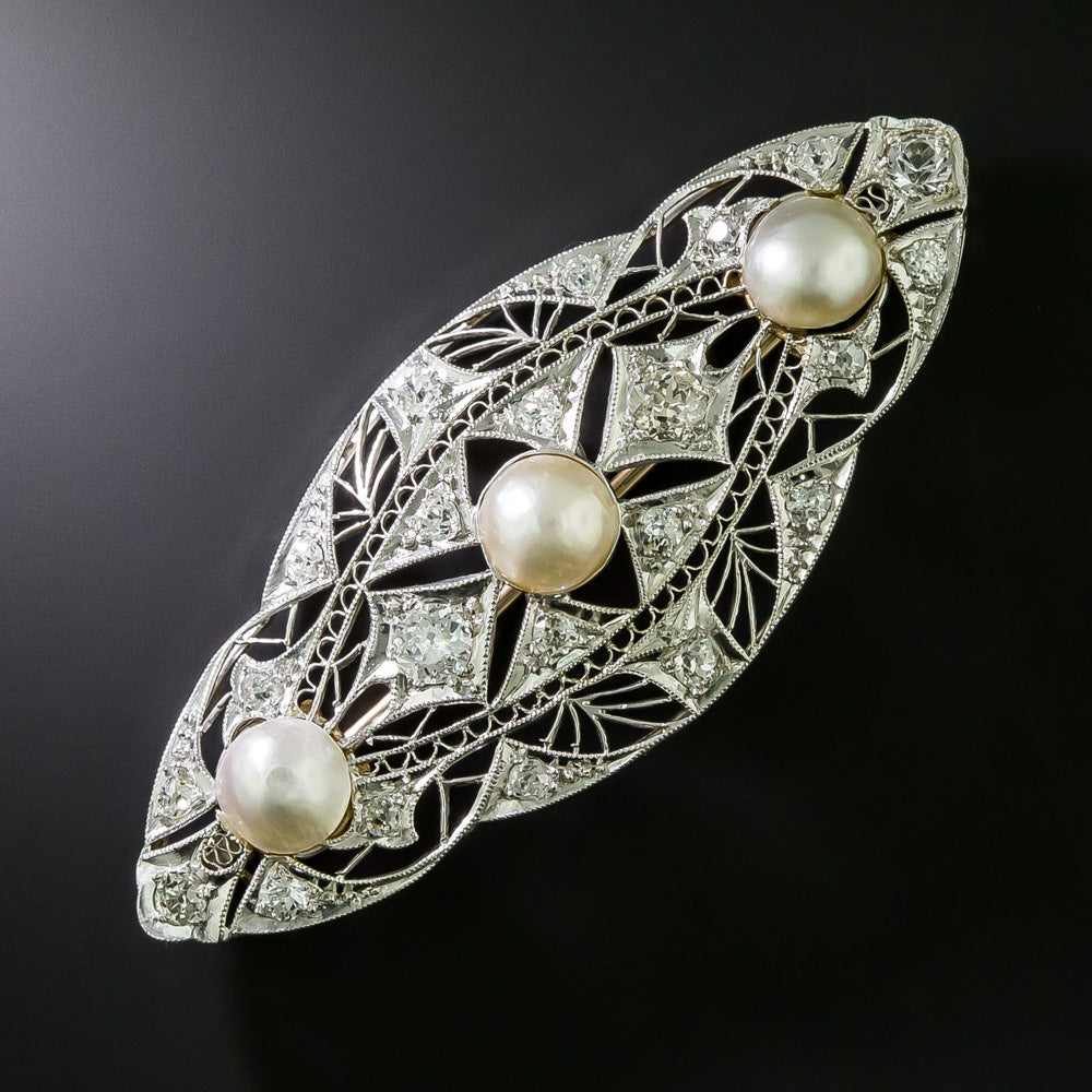Edwardian Diamond and Natural Pearl Filigree Pendant/Brooch - GIA  - 5